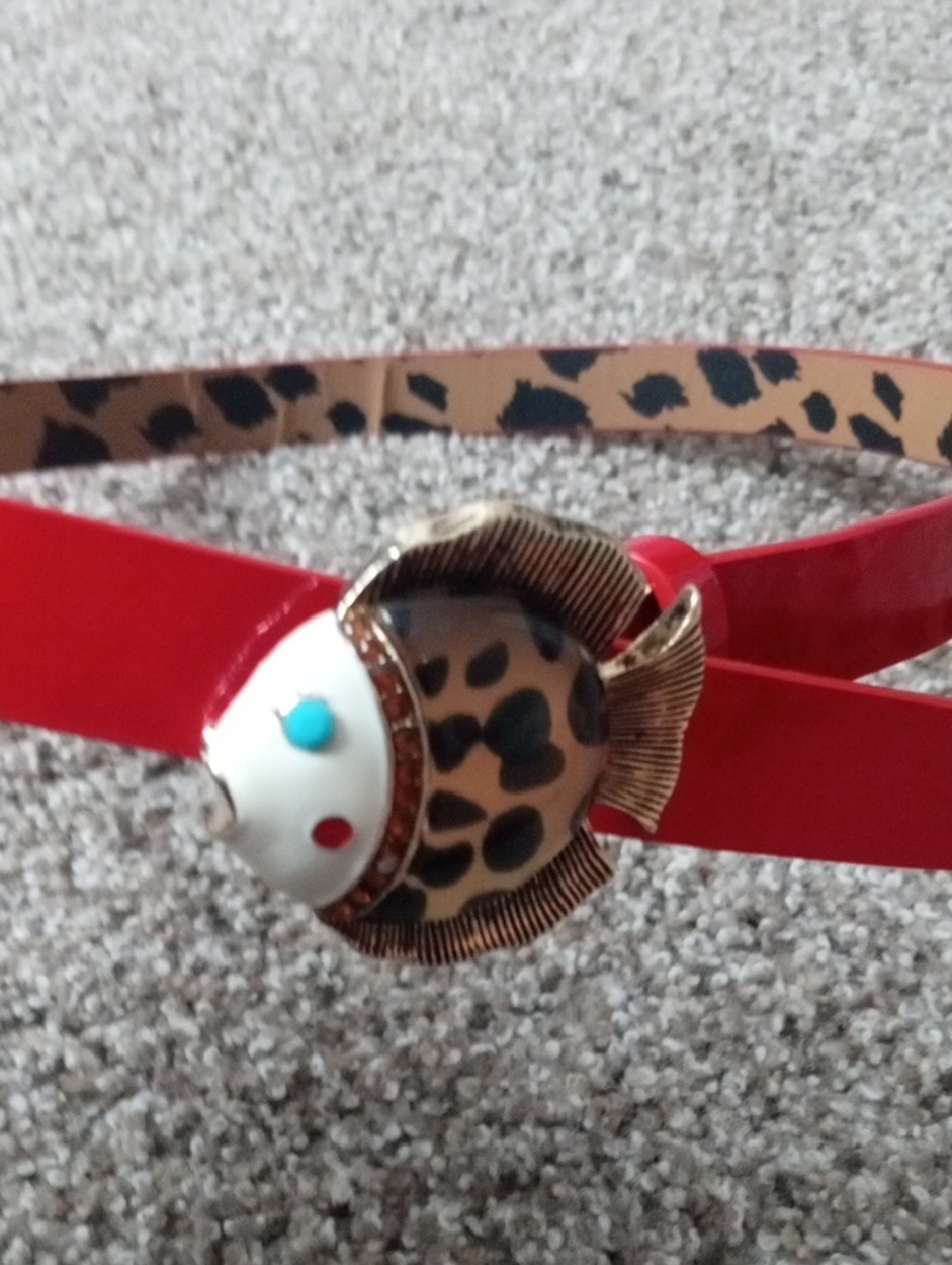 Betsey Johnson Red Belt with Leopard-Print Fish Buckle